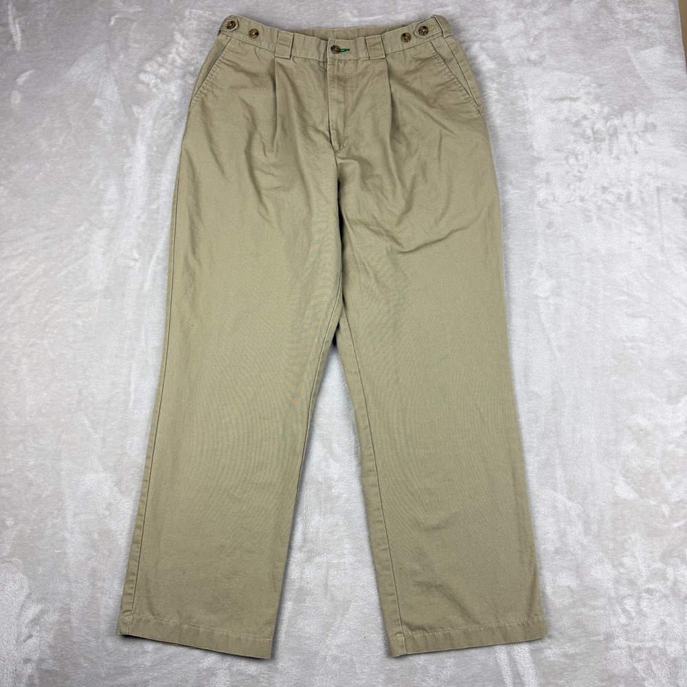 VTG Tommy Hilfiger Pleated Chinos Mens 34x32 (Fit 32x29) Khaki Canvas Pants